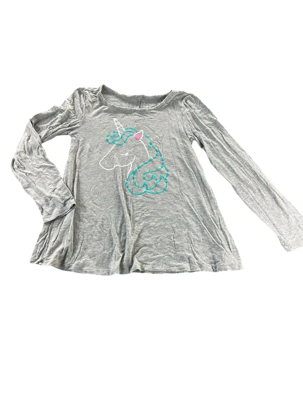 Justice Girls Gray Unicorn Graphic Print Long Sleeve Shirt youth Size 8